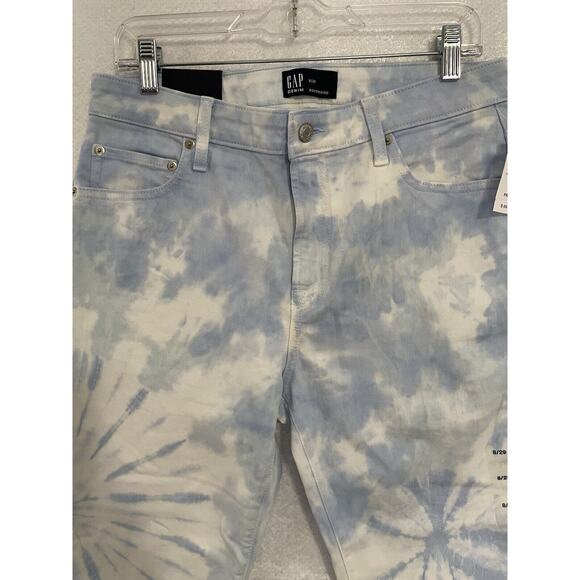 GAP Denim Jeans Size 8/29 Blue White Tie Dye SLIM BOYFRIEND Mid Rise Cropped NEW - Picture 3 of 12